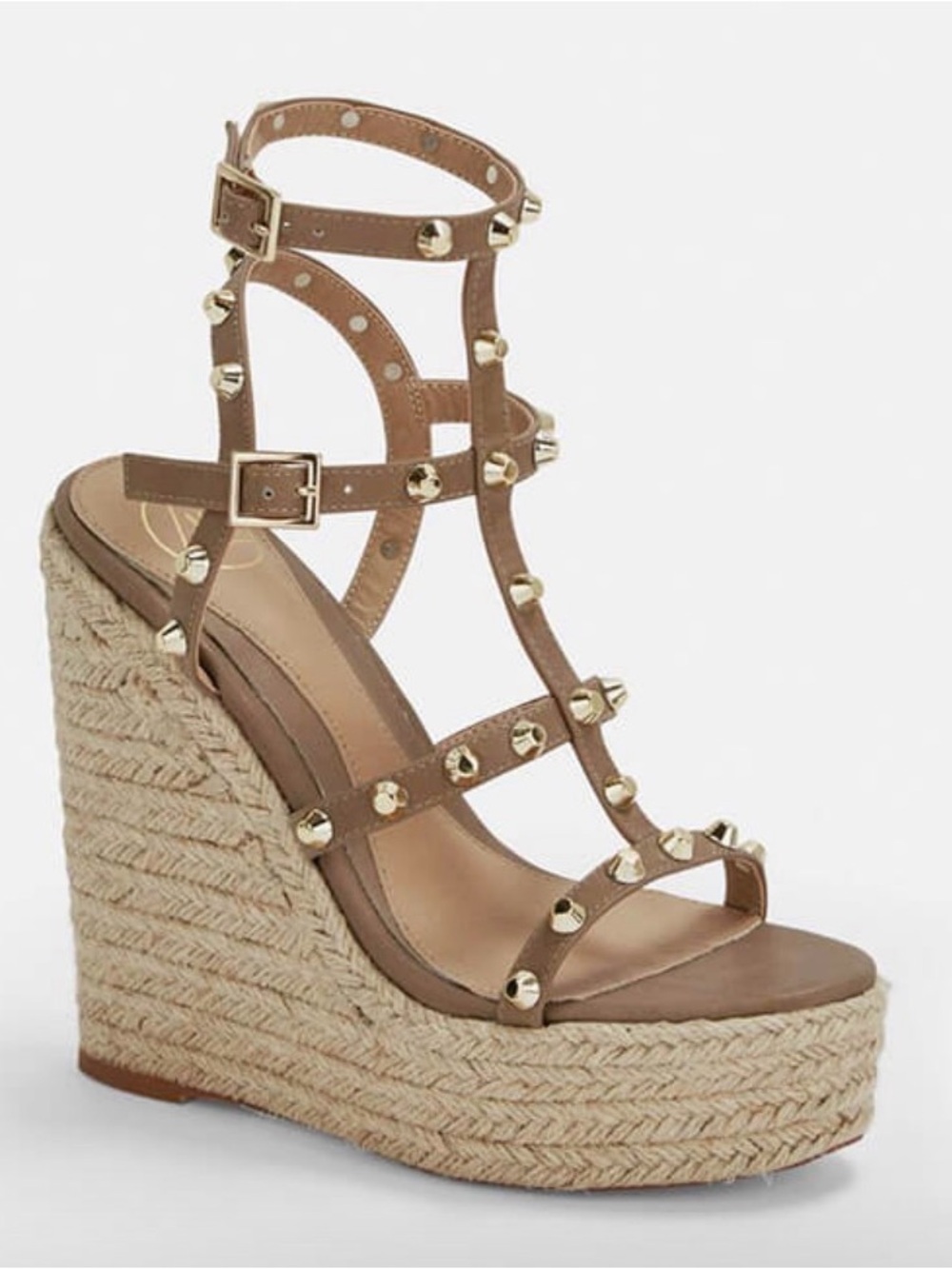 Missguided Studded Gladiator Espadrille Platform Wedge Sandals Taupe Size 8